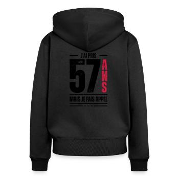 jai 57 ans / t-shirt 57 ans / cadeau 57 ans - Sweat à capuche zippé Premium bio Femme - noir - Dos - Julia (174cm)