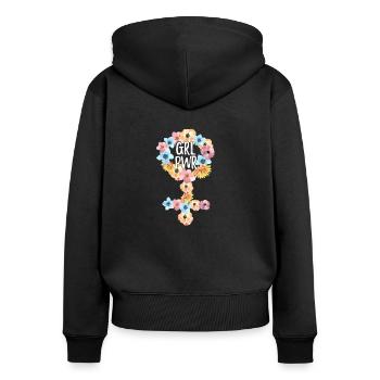 Girl Power Cooler Spruch Feminismus Mädchen Frau - Frauen Premium Bio Zip Hoodie - Schwarz - Hinten - Julia (174cm)