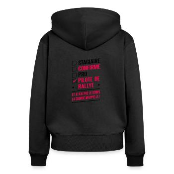 PILOTE DE RALLYE - Sweat à capuche zippé Premium bio Femme - noir - Dos - Julia (174cm)