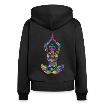 Meditation Yogini Yoga Yogi Namaste Om Zen - Women's Premium Organic Zip Hoodie - black - Back - Julia (174cm)