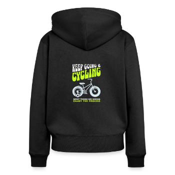 Keep Going and Cycling - Women's Premium Organic Zip Hoodie - black - Back - Julia (174cm)
