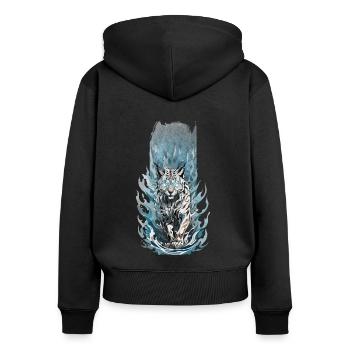 Mythischer Blick: Luchs mit leuchtenden Augen - Frauen Premium Bio Zip Hoodie - Schwarz - Hinten - Julia (174cm)