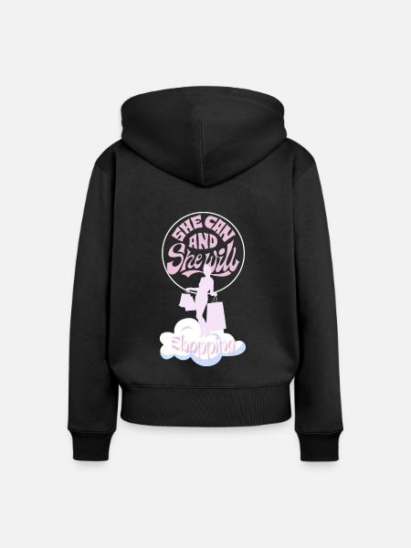 Shopping Queen - Frauen Premium Bio Zip Hoodie - Schwarz