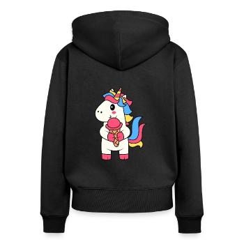 LICORNE LICORNE RAINBOW ICE CREAM BALL MOTIF - Sweat à capuche zippé Premium bio Femme - noir - Dos - Julia (174cm)