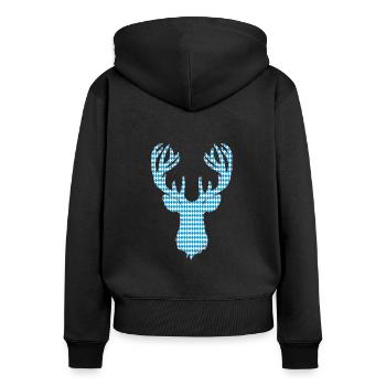 Bayrischer Hirsch mit Hörner als Patches - Frauen Premium Bio Zip Hoodie - Schwarz - Hinten - Julia (174cm)