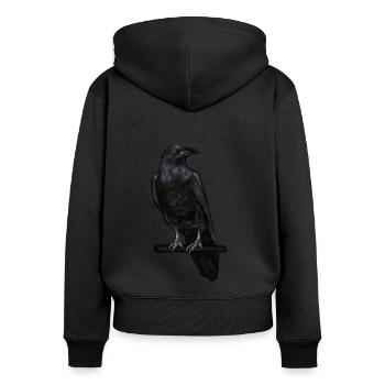 Rabe - Frauen Premium Bio Zip Hoodie - Schwarz - Hinten - Julia (174cm)