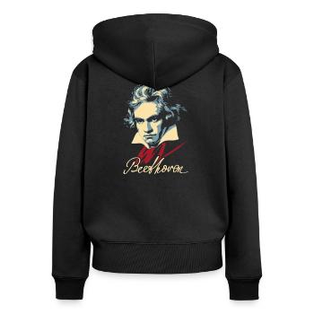 Beethoven (sombre) - Sweat à capuche zippé Premium bio Femme - noir - Dos - Julia (174cm)