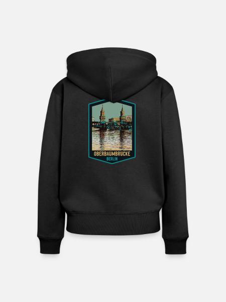Illustration Oberbaumbrücke, Berlin - Frauen Premium Bio Zip Hoodie - Schwarz
