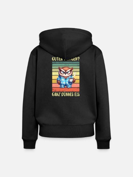 Eule Morgenmuffel - Frauen Premium Bio Zip Hoodie - Schwarz