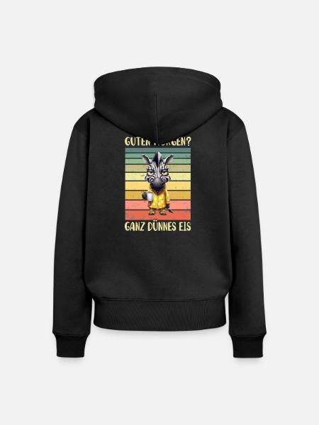 Zebra Morgenmuffel - Frauen Premium Bio Zip Hoodie - Schwarz