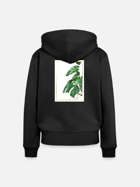 Monstera Blätter im Goldrahmen - Frauen Premium Bio Zip Hoodie - Schwarz