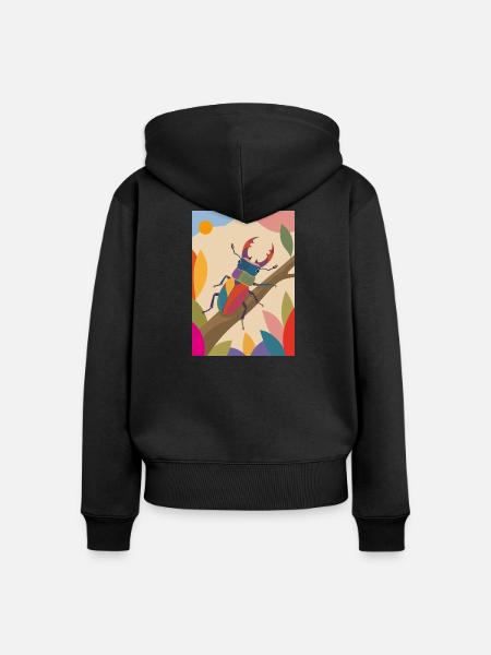Bunter Hirschkäfer im Naturstil  - Frauen Premium Bio Zip Hoodie - Schwarz