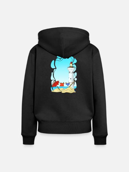 Leuchtturm am Sunny Beach - Frauen Premium Bio Zip Hoodie - Schwarz
