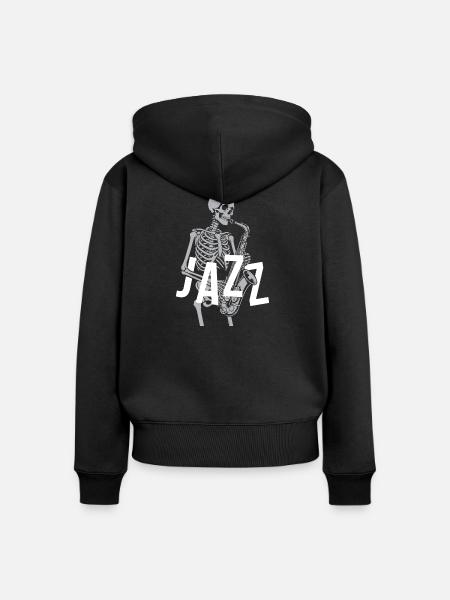 Skelett-Jazz-Saxophonist - Frauen Premium Bio Zip Hoodie - Schwarz