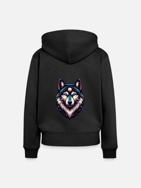 Spiritueller Wolf - Frauen Premium Bio Zip Hoodie - Schwarz