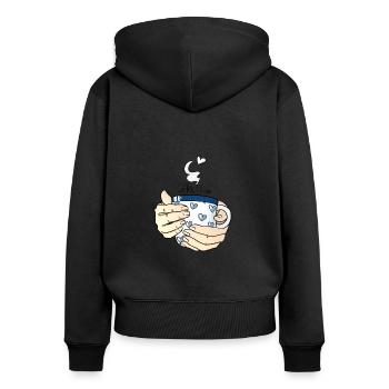 Amateur de thé au café - Sweat à capuche zippé Premium bio Femme - noir - Dos - Julia (174cm)