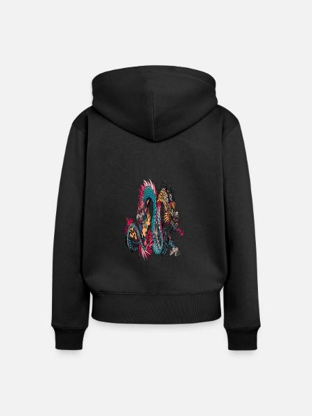 Drache - Frauen Premium Bio Zip Hoodie - Schwarz