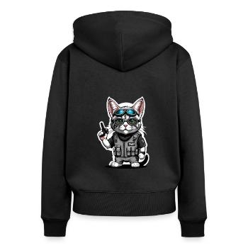 Chat Airsoft Chat Chat Jouant Airsoft Cadeau Militaire - Sweat à capuche zippé Premium bio Femme - noir - Dos - Julia (174cm)