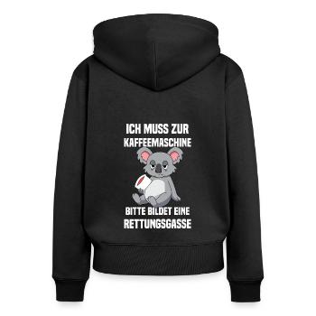 Kaffee Zubehör Koffein Getränk Wachmacher Kaffee - Frauen Premium Bio Zip Hoodie - Schwarz - Hinten - Julia (174cm)