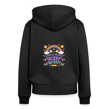 Queef Queen Queefed Humour adulte Queefing - Sweat à capuche zippé Premium bio Femme - noir - Dos - Julia (174cm)