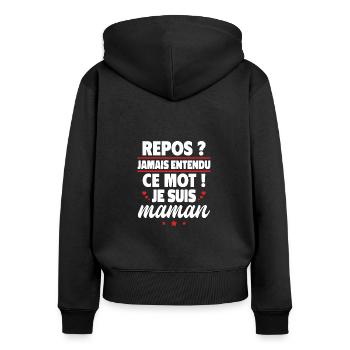 je suis maman,Cadeau fête des mères,Maman,Mère - Sweat à capuche zippé Premium bio Femme - noir - Dos - Julia (174cm)