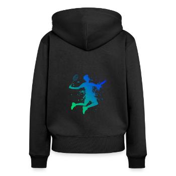 Badminton Federball Damen Herren Badmintonspieler - Frauen Premium Bio Zip Hoodie - Schwarz - Hinten - Julia (174cm)