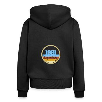 Legendary 1991 - Frauen Premium Bio Zip Hoodie - Schwarz - Hinten - Julia (174cm)