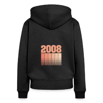 2008 - Frauen Premium Bio Zip Hoodie - Schwarz - Hinten - Julia (174cm)