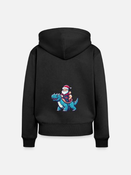 Dinosaurier stegosaurus Weihnachtsmann - Frauen Premium Bio Zip Hoodie - Schwarz
