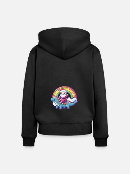 Dinosaurier stegosaurus Weihnachtsmann Regenbogen - Frauen Premium Bio Zip Hoodie - Schwarz