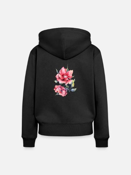 Flower - Frauen Premium Bio Zip Hoodie - Schwarz