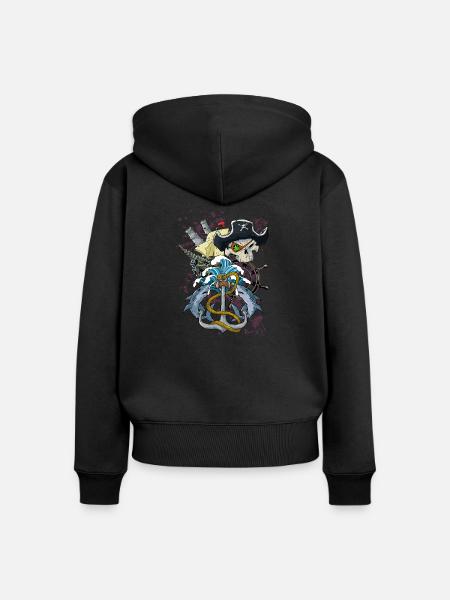 Piratenschädel - Frauen Premium Bio Zip Hoodie - Schwarz