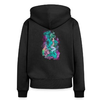 Elfi‘s Art Meerjungfrau mit Blüten - Frauen Premium Bio Zip Hoodie - Schwarz - Hinten - Julia (174cm)