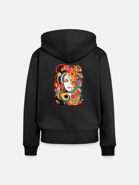 Buntes Frauengesichtsporträt - Frauen Premium Bio Zip Hoodie - Schwarz