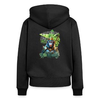 Affen Design - Affe mit Krone im Dschungel - Frauen Premium Bio Zip Hoodie - Schwarz - Hinten - Julia (174cm)