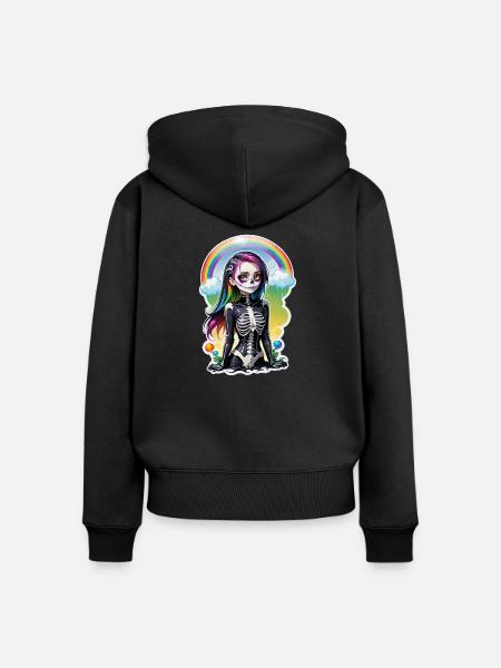 Halloween - Rock & Regenbogen - Frauen Premium Bio Zip Hoodie - Schwarz