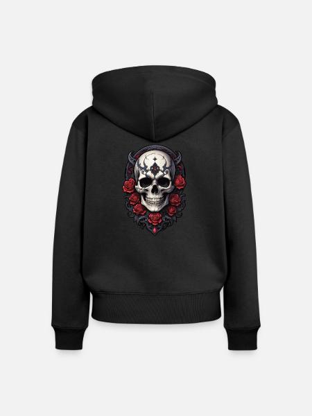 Skull - Frauen Premium Bio Zip Hoodie - Schwarz
