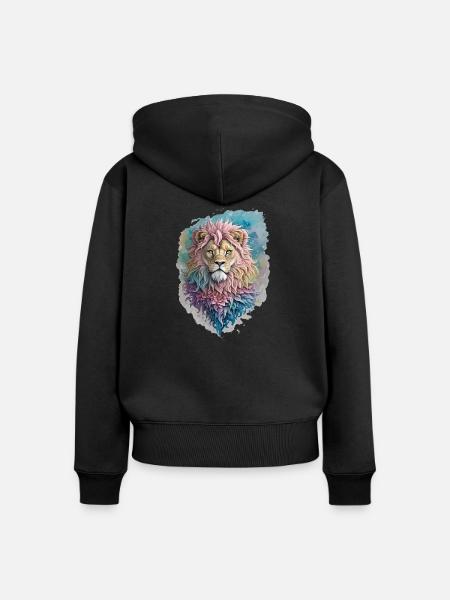 Löwe Wasserfarbe - Frauen Premium Bio Zip Hoodie - Schwarz
