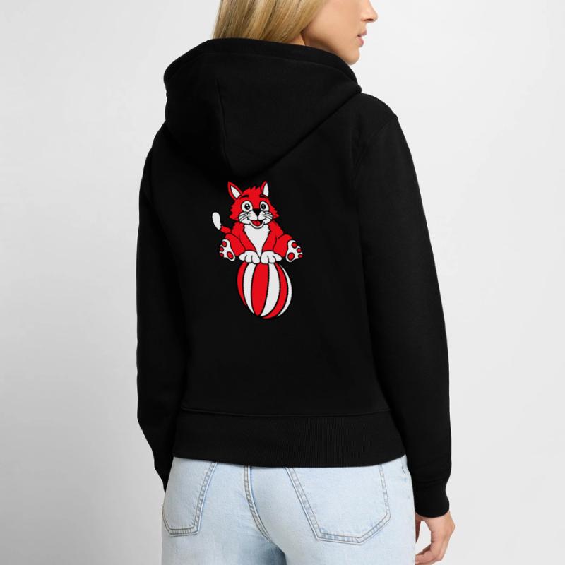 Circus Cat Jeu de ballon de plage équilibré Fun Fun Sweat à capuche zippé Premium bio Femme