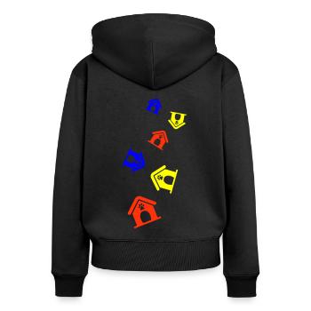 Hundehütte Bunt Hund - Frauen Premium Bio Zip Hoodie - Schwarz - Hinten - Julia (174cm)