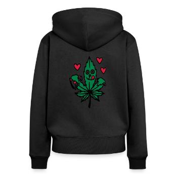 Kiffen und Pizza Liebe - Frauen Premium Bio Zip Hoodie - Schwarz - Hinten - Julia (174cm)