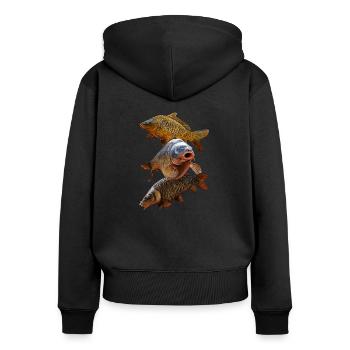 Gang de carpes - Sweat à capuche zippé Premium bio Femme - noir - Dos - Julia (174cm)