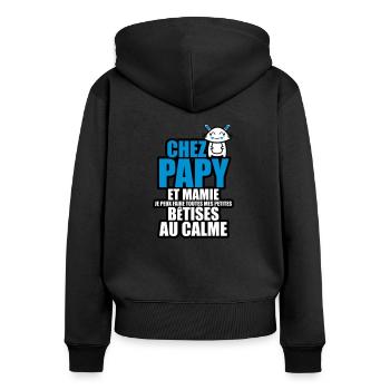 chez papy et mamie je peux faire toutes mes bêtise - Sweat à capuche zippé Premium bio Femme - noir - Dos - Julia (174cm)