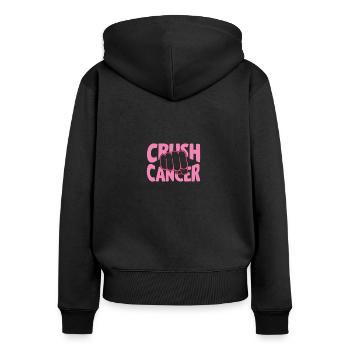 Smash cancer avec ruban rose poing - Sweat à capuche zippé Premium bio Femme - noir - Dos - Julia (174cm)