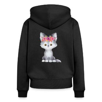 Loups animal enfant des animaux bébé fleur couronne - Sweat à capuche zippé Premium bio Femme - noir - Dos - Julia (174cm)