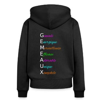 GEMEAUX Géniale Energique Merveilleuse Efficace - Sweat à capuche zippé Premium bio Femme - noir - Dos - Julia (174cm)
