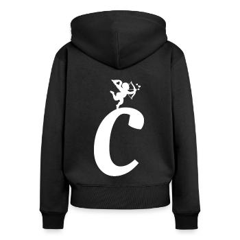 C - Frauen Premium Bio Zip Hoodie - Schwarz - Hinten - Julia (174cm)