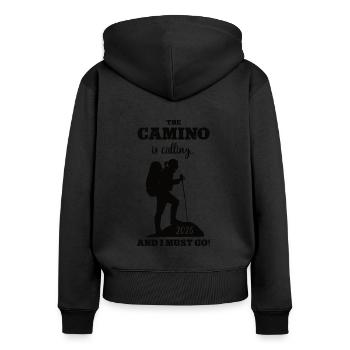 Camino 2025 Pilger Reise Pilgern Jakobsweg Wandern - Frauen Premium Bio Zip Hoodie - Schwarz - Hinten - Julia (174cm)