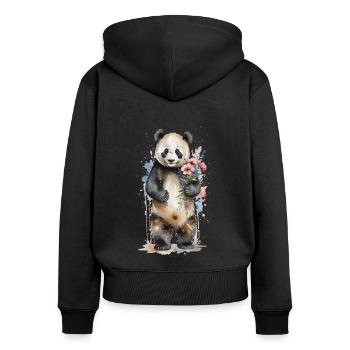 Sanfter Riese mit Blumen - Aquarell Panda - Frauen Premium Bio Zip Hoodie - Schwarz - Hinten - Julia (174cm)