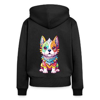 Bunter Hund - Frauen Premium Bio Zip Hoodie - Schwarz - Hinten - Julia (174cm)